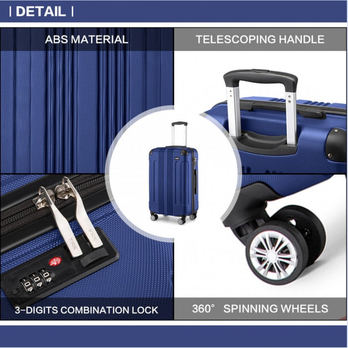 3-Piece Lightweight Compact ABS Hard Shell Travel Luggage Set – 19/24/28-Inch – Navy