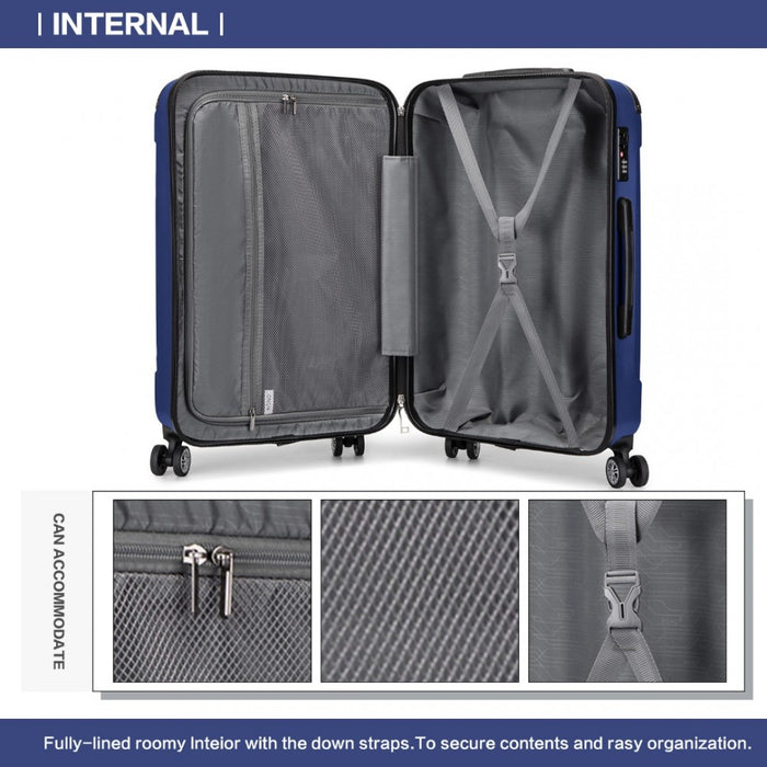 3-Piece Lightweight Compact ABS Hard Shell Travel Luggage Set – 19/24/28-Inch – Navy