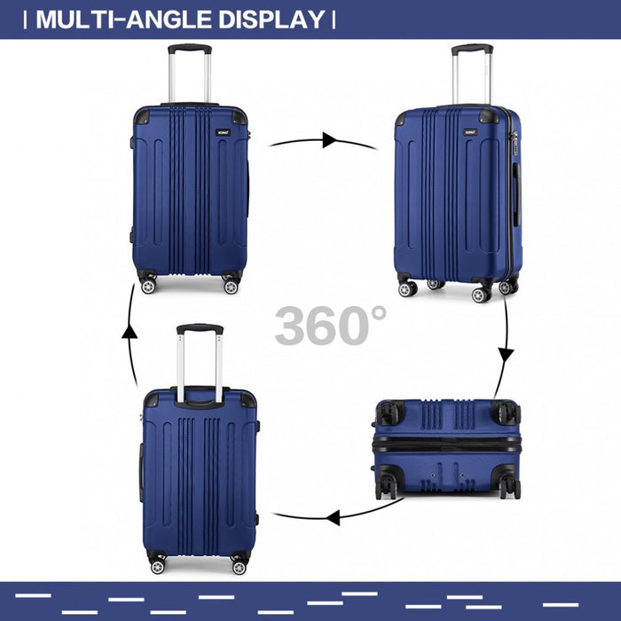 3-Piece Lightweight Compact ABS Hard Shell Travel Luggage Set – 19/24/28-Inch – Navy