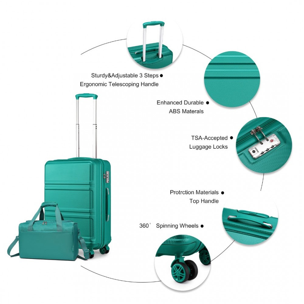 2-Piece ABS Sculpted Horizontal Design Suitcase Set with Cabin Bag – 20-Inch – Teal