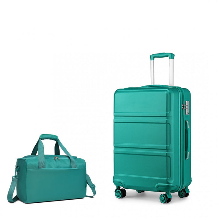 2-Piece ABS Sculpted Horizontal Design Suitcase Set with Cabin Bag – 20-Inch – Teal