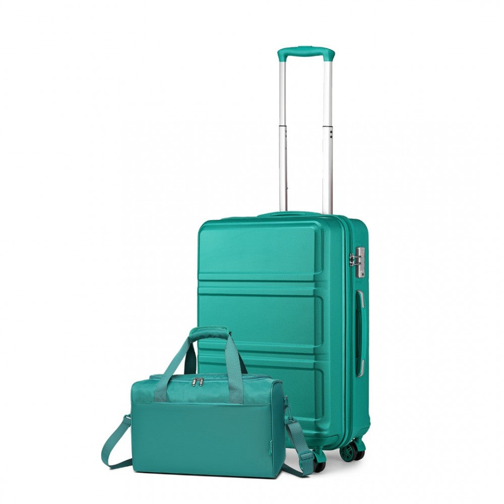 2-Piece ABS Sculpted Horizontal Design Suitcase Set with Cabin Bag – 20-Inch – Teal