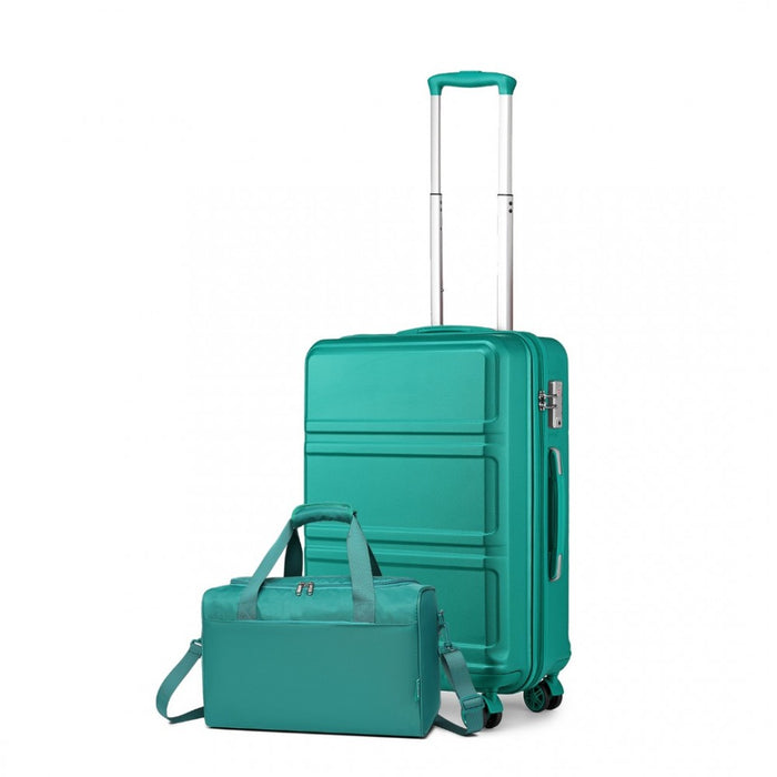 2-Piece ABS Sculpted Horizontal Design Suitcase Set with Cabin Bag – 20-Inch – Teal