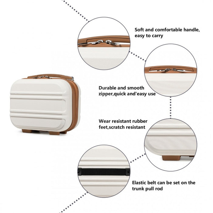 6-Piece ABS Suitcase Set with 4 Wheel Design Including Vanity Case Weekend Bag and Toiletry Bag – Cream