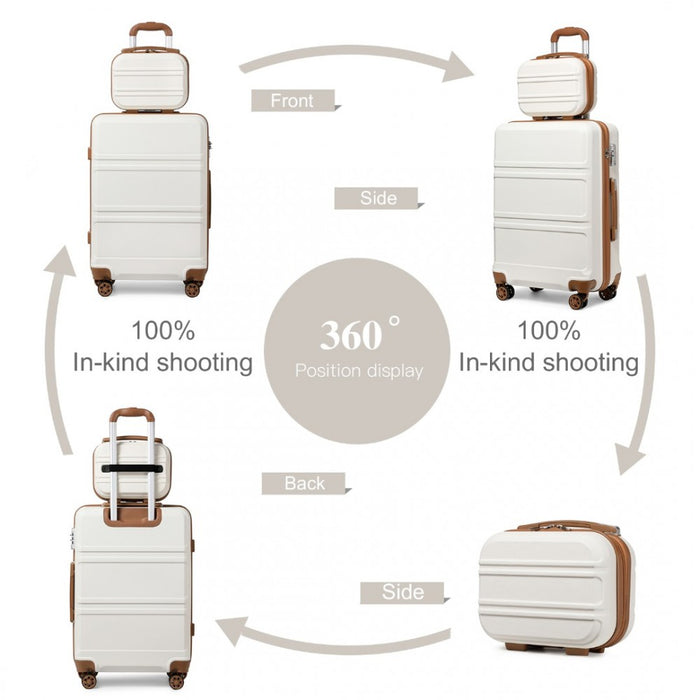 6-Piece ABS Suitcase Set with 4 Wheel Design Including Vanity Case Weekend Bag and Toiletry Bag – Cream
