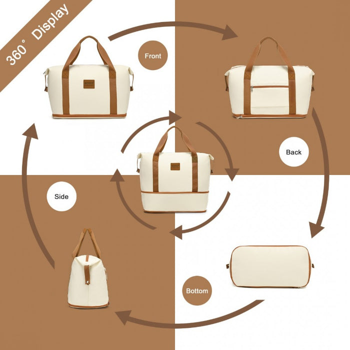6-Piece ABS Suitcase Set with 4 Wheel Design Including Vanity Case Weekend Bag and Toiletry Bag – Cream