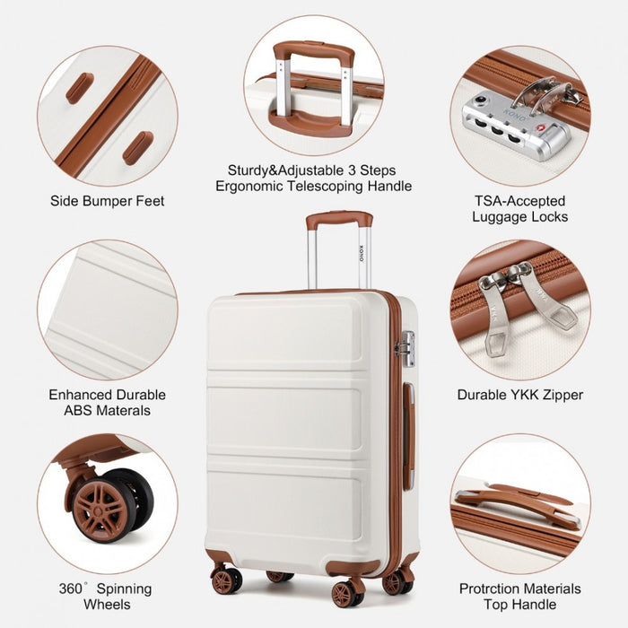6-Piece ABS Suitcase Set with 4 Wheel Design Including Vanity Case Weekend Bag and Toiletry Bag – Cream