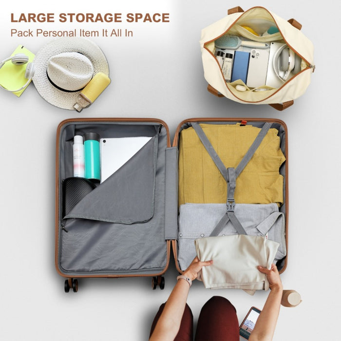 6-Piece ABS Suitcase Set with 4 Wheel Design Including Vanity Case Weekend Bag and Toiletry Bag – Cream