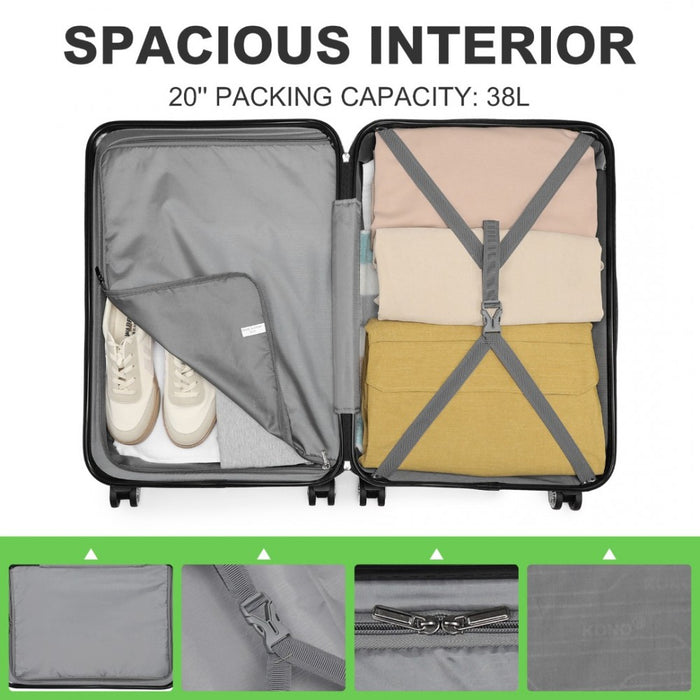 ABS Sculpted Horizontal Design Cabin Luggage – 20-Inch – Green