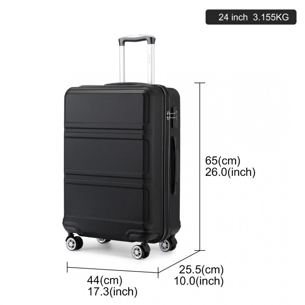 ABS Sculpted Horizontal Design Suitcase – 24-Inch – Black
