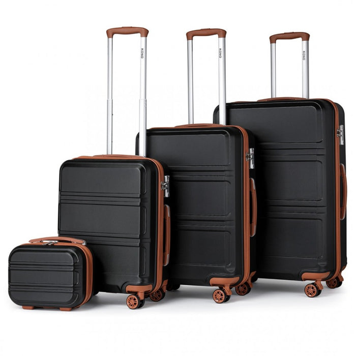 4-Piece ABS Sculpted Horizontal Design Suitcase Set with Vanity Case – Black and Brown