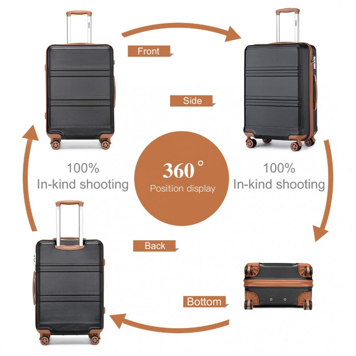 4-Piece ABS Sculpted Horizontal Design Suitcase Set with Vanity Case – Black and Brown