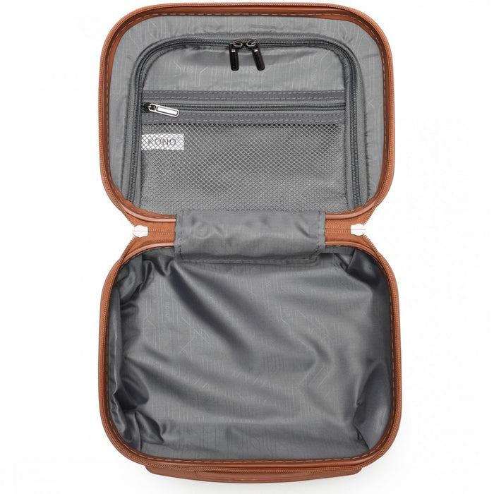 4-Piece ABS Sculpted Horizontal Design Suitcase Set with Vanity Case – Black and Brown
