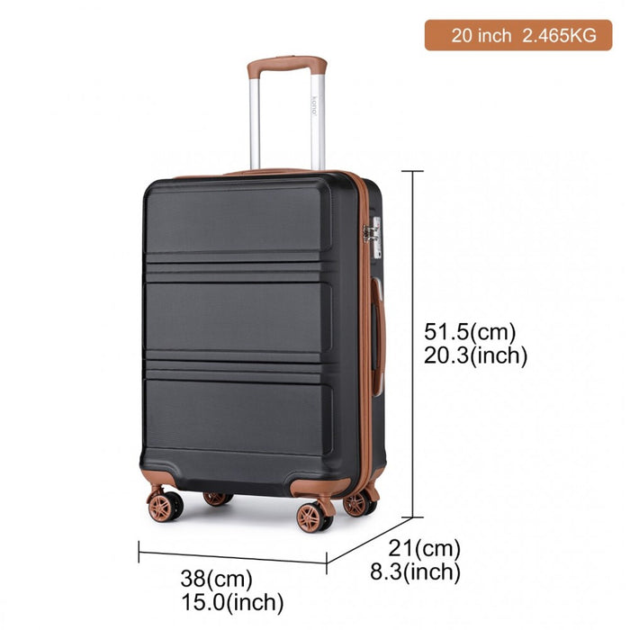 ABS Sculpted Horizontal Design Cabin Luggage – 20-Inch – Black and Brown