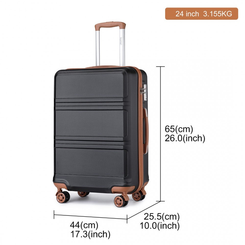 ABS Sculpted Horizontal Design Suitcase – 24-Inch – Black and Brown