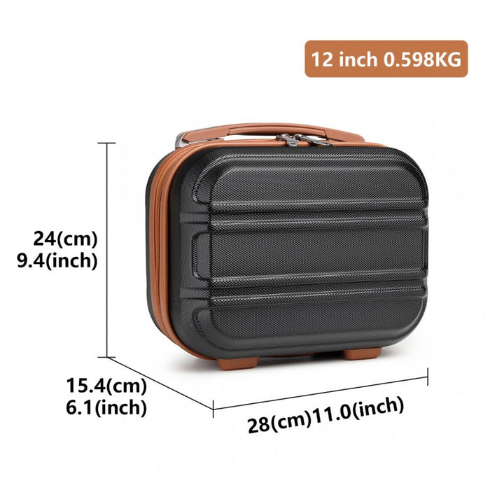 Lightweight ABS Hard Shell Vanity Case – 12-Inch – Black and Brown