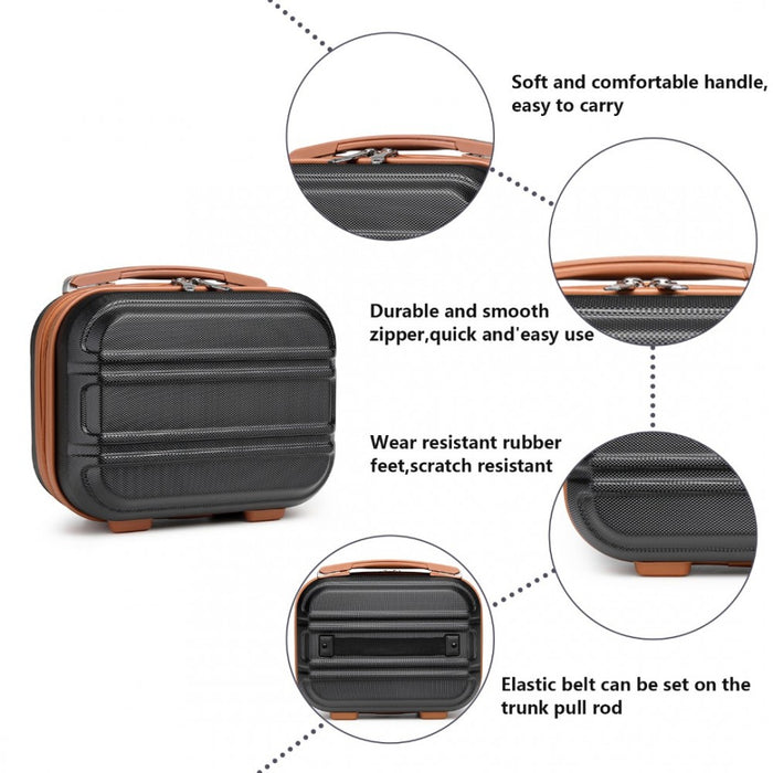 Lightweight ABS Hard Shell Vanity Case – 12-Inch – Black and Brown