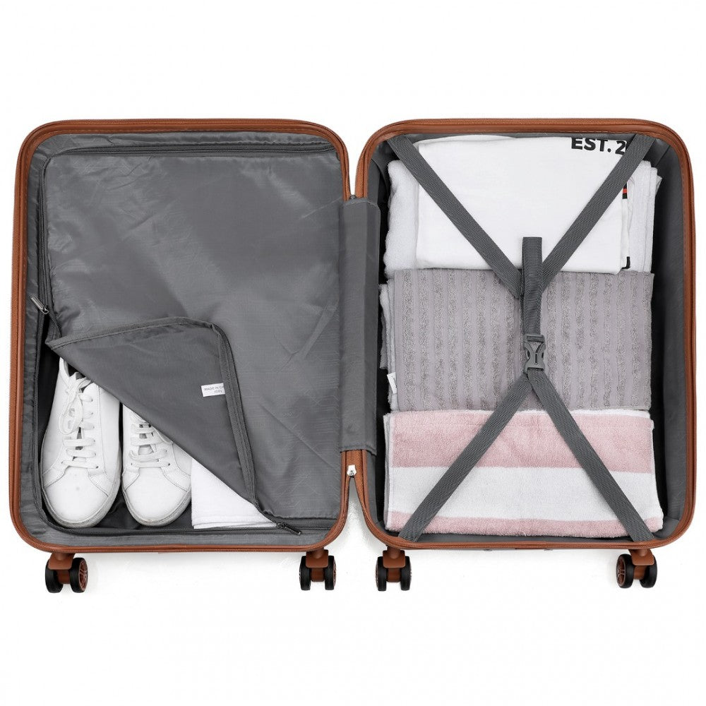 ABS Sculpted Horizontal Design Suitcase – 24-Inch – Black and Brown