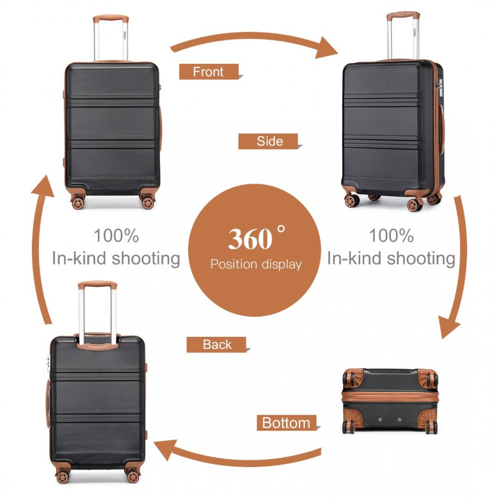 ABS Sculpted Horizontal Design Suitcase – 24-Inch – Black and Brown