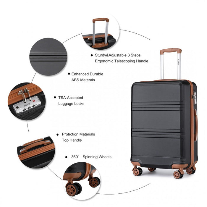 ABS Sculpted Horizontal Design Suitcase – 24-Inch – Black and Brown
