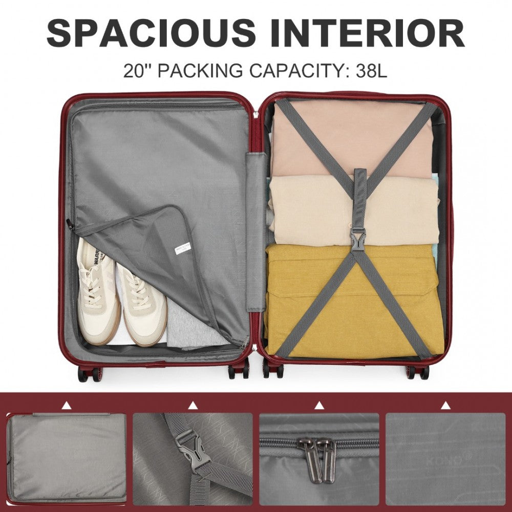 ABS Sculpted Horizontal Design Suitcase – 24-Inch – Burgundy