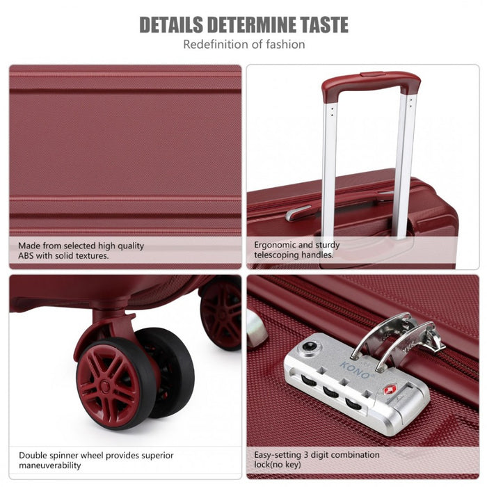 ABS Sculpted Horizontal Design Suitcase – 24-Inch – Burgundy