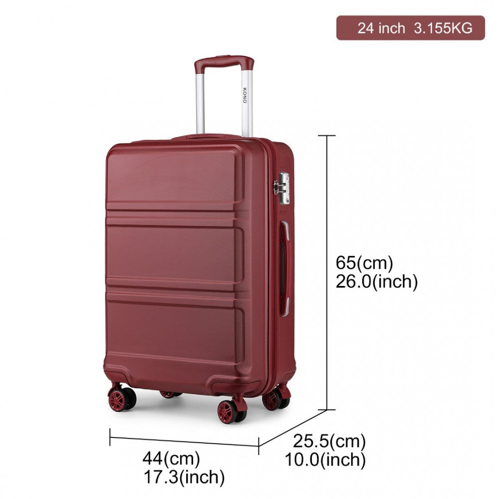 ABS Sculpted Horizontal Design Suitcase – 24-Inch – Burgundy