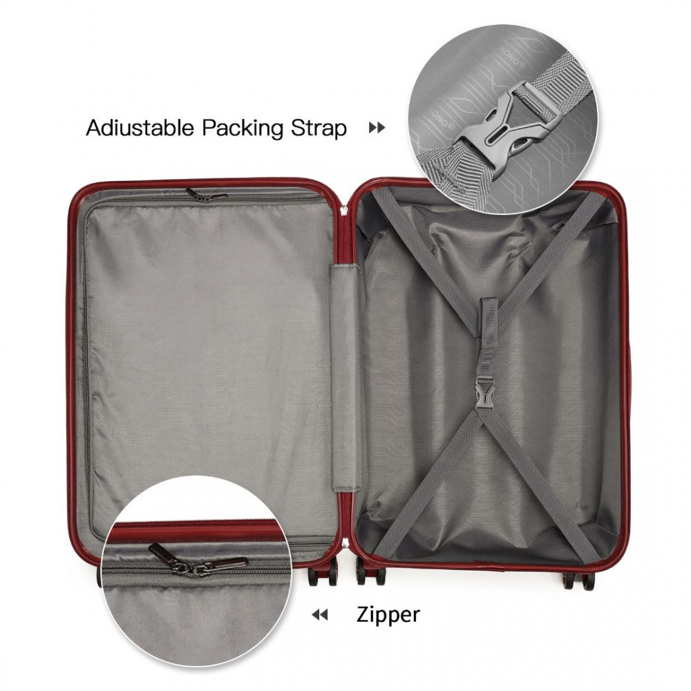 ABS Sculpted Horizontal Design Suitcase – 24-Inch – Burgundy