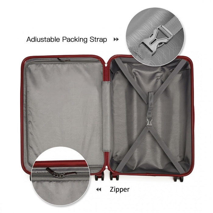 ABS Sculpted Horizontal Design Suitcase – 24-Inch – Burgundy