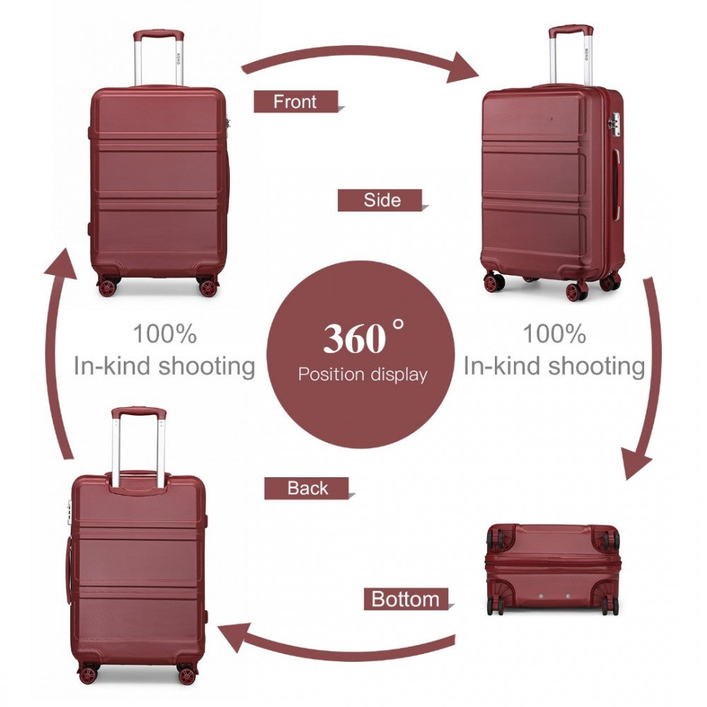 ABS Sculpted Horizontal Design Suitcase – 24-Inch – Burgundy
