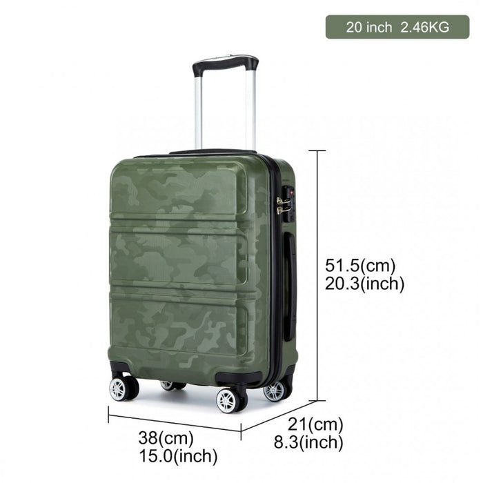 ABS Sculpted Horizontal Design Cabin Luggage – 20-Inch – Camouflage Green and Black