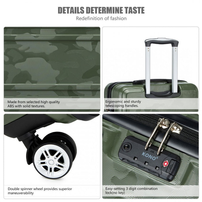 ABS Sculpted Horizontal Design Cabin Luggage – 20-Inch – Camouflage Green and Black