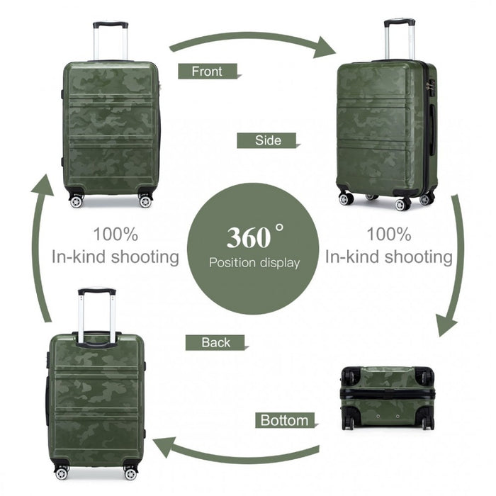 ABS Sculpted Horizontal Design Cabin Luggage – 20-Inch – Camouflage Green and Black