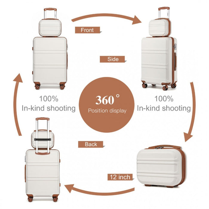 ABS 4 Wheel Suitcase Set with Vanity Case – Cream