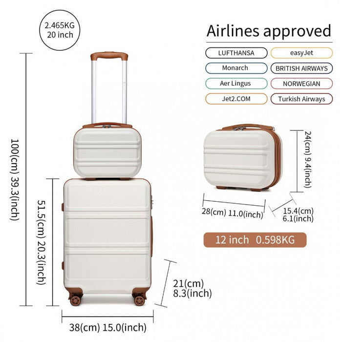 ABS 4 Wheel Suitcase Set with Vanity Case – Cream