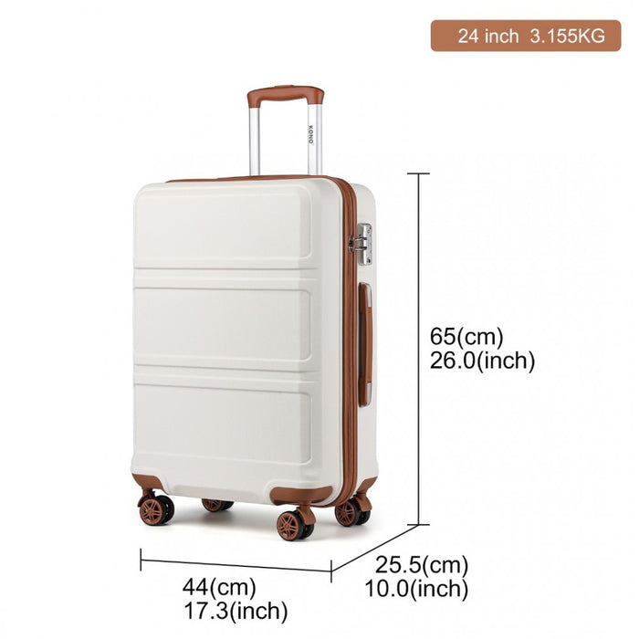 ABS Sculpted Horizontal Design Suitcase – 24-Inch – Cream
