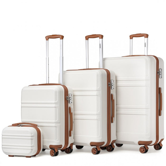 4-Piece ABS Sculpted Horizontal Design Suitcase Set with Vanity Case – Cream