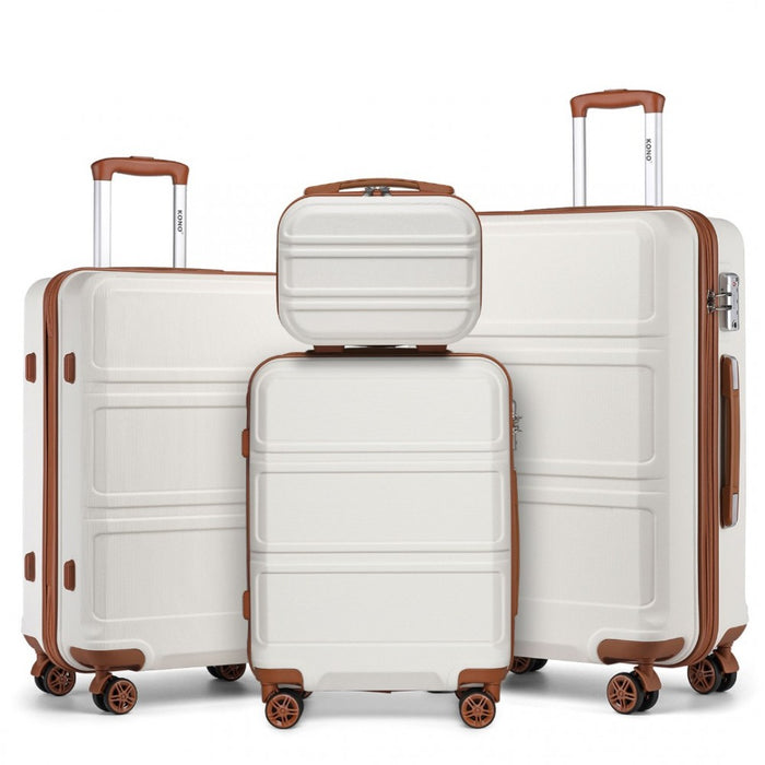 4-Piece ABS Sculpted Horizontal Design Suitcase Set with Vanity Case – Cream