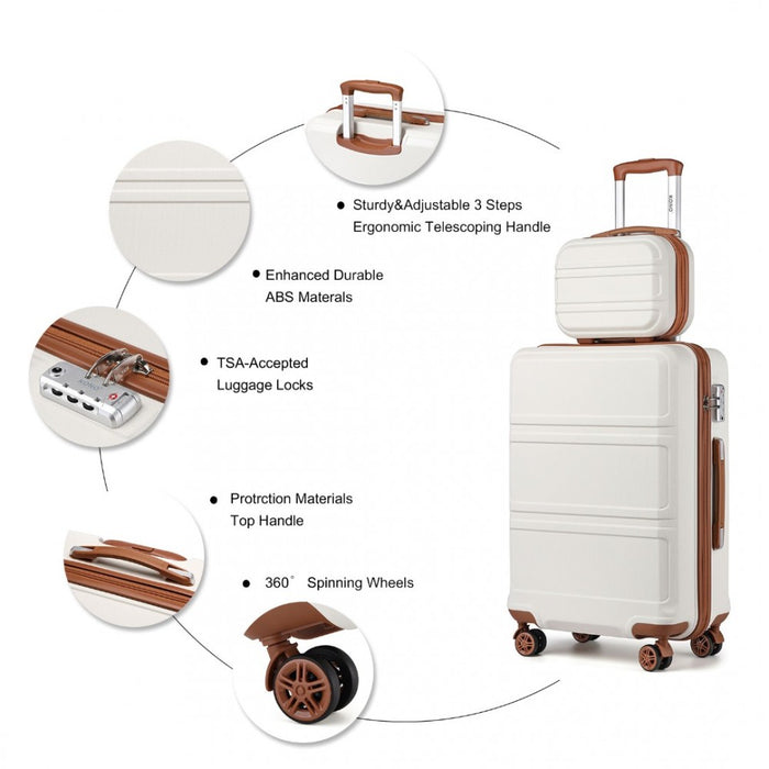 ABS 4 Wheel Suitcase Set with Vanity Case – Cream