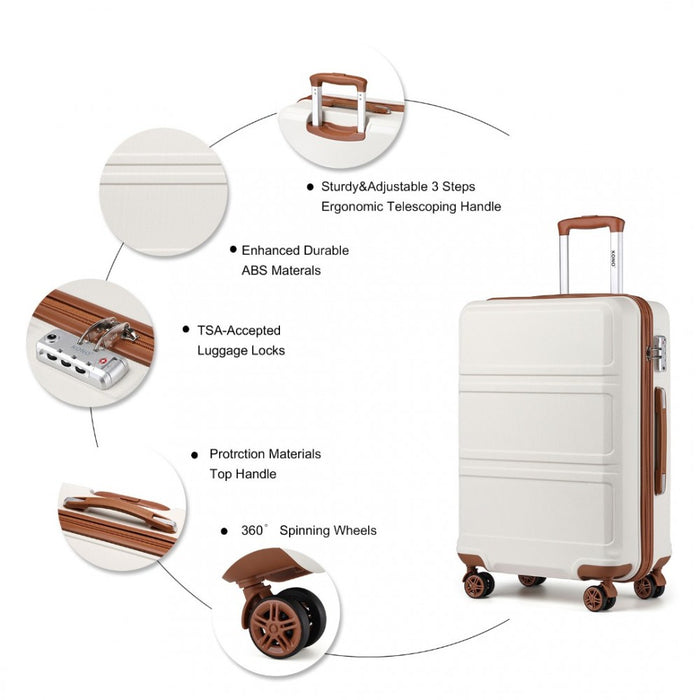 ABS Sculpted Horizontal Design Suitcase – 24-Inch – Cream
