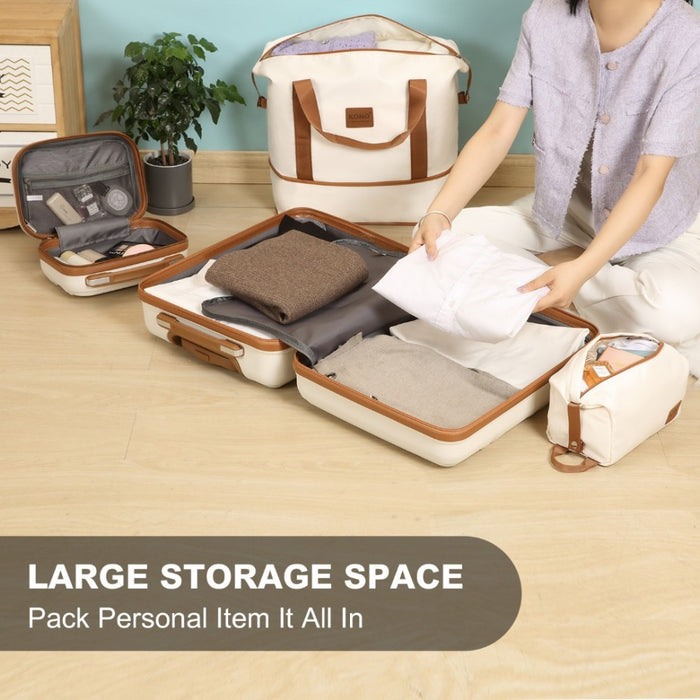 ABS 4 Wheel Suitcase Set with Vanity Case, Weekend Bag and Toiletry Bag – Cream