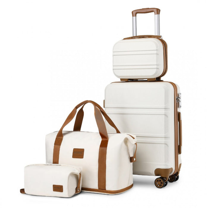 ABS 4 Wheel Suitcase Set with Vanity Case, Weekend Bag and Toiletry Bag – Cream