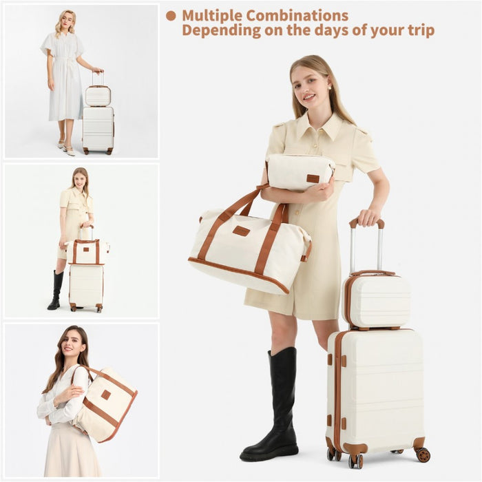 ABS 4 Wheel Suitcase Set with Vanity Case, Weekend Bag and Toiletry Bag – Cream