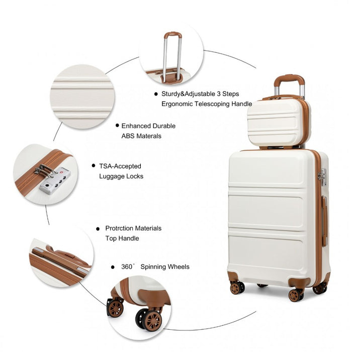 ABS 4 Wheel Suitcase Set with Vanity Case, Weekend Bag and Toiletry Bag – Cream
