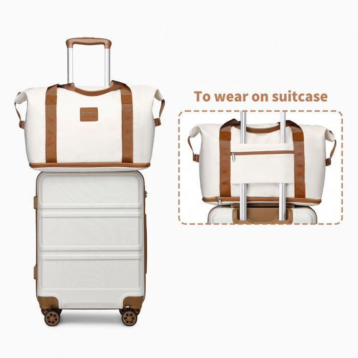 ABS 4 Wheel Suitcase Set with Vanity Case, Weekend Bag and Toiletry Bag – Cream