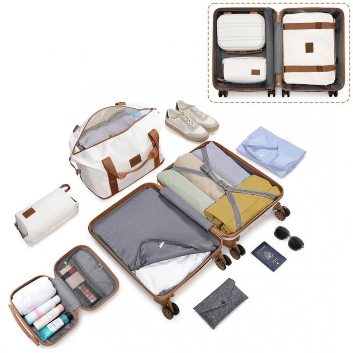 ABS 4 Wheel Suitcase Set with Vanity Case, Weekend Bag and Toiletry Bag – Cream