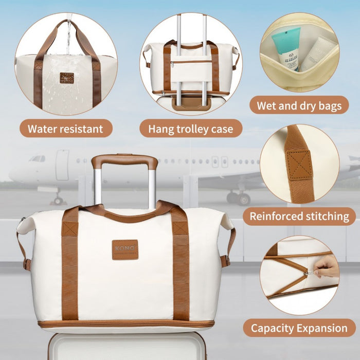 ABS 4 Wheel Suitcase Set with Vanity Case, Weekend Bag and Toiletry Bag – Cream