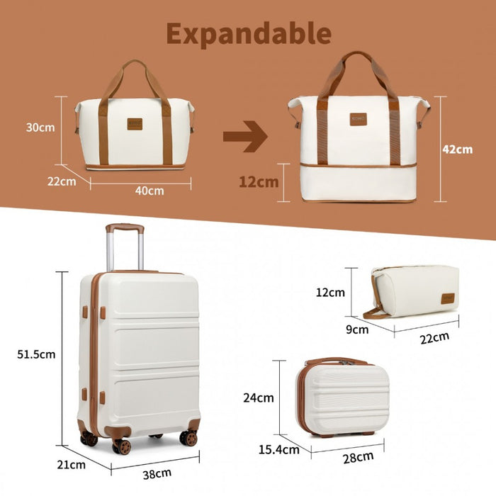 ABS 4 Wheel Suitcase Set with Vanity Case, Weekend Bag and Toiletry Bag – Cream