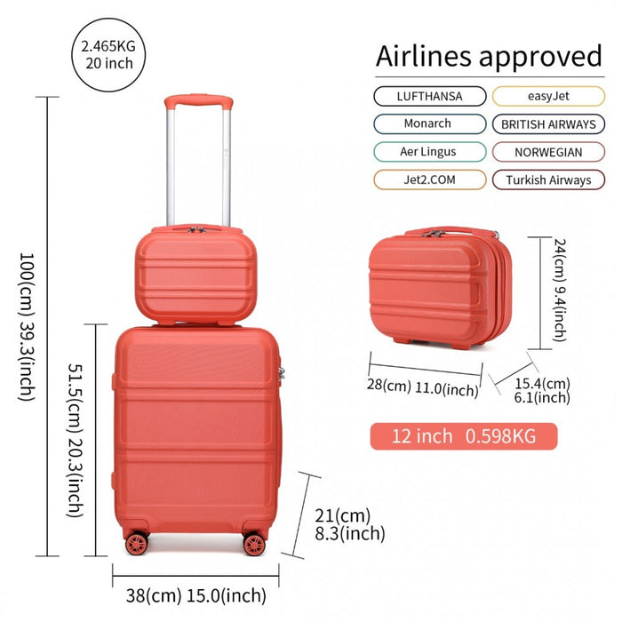 ABS 4 Wheel Suitcase Set with Vanity Case – Coral