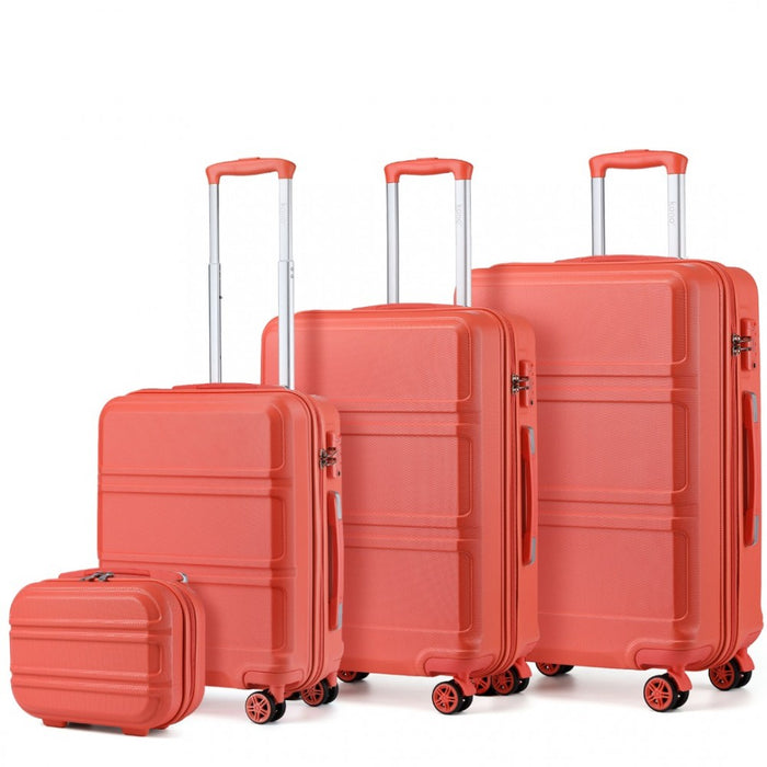 4-Piece ABS Sculpted Horizontal Design Suitcase Set with Vanity Case – Coral